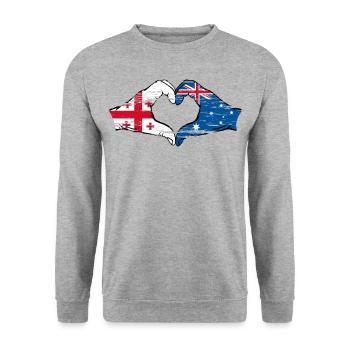 Georgien Australien Flagge Hände Herzform used - Unisex Pullover - Weißgrau meliert - Vorne - Alina (178cm) & Michal (187cm)