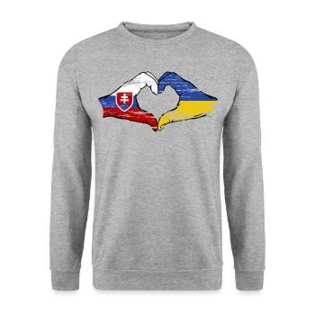 Slowakei Ukraine Flagge Hände Herzform used - Unisex Pullover - Weißgrau meliert - Vorne - Alina (178cm) & Michal (187cm)