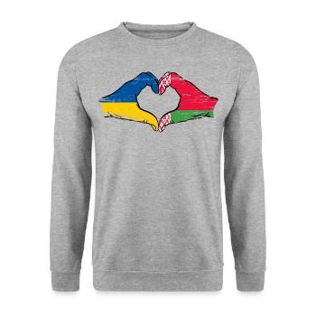 Ukraine Biélorussie drapeau mains coeur forme utilisé - Sweat-shirt Unisexe - gris chiné - Devant - Alina (178cm) & Michal (187cm)