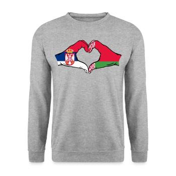 Serbien Belarus Flagge Hände Herzform - Unisex Pullover - Weißgrau meliert - Vorne - Alina (178cm) & Michal (187cm)