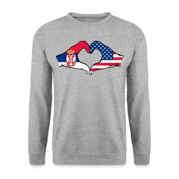 Serbia USA Flag Hands Heart Shape - Unisex Sweatshirt - salt & pepper - Front - Alina (178cm) & Michal (187cm)