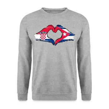 Croatia Cuba Flag Hands Heart Shape Used - Unisex Sweatshirt - salt & pepper - Front - Alina (178cm) & Michal (187cm)