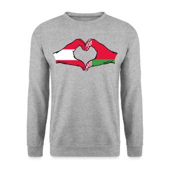 Österreich Belarus Flagge Hände Herzform - Unisex Pullover - Weißgrau meliert - Vorne - Alina (178cm) & Michal (187cm)