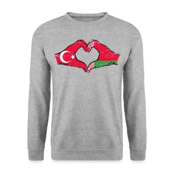 Türkei Belarus Flagge Hände Herzform used - Unisex Pullover - Weißgrau meliert - Vorne - Alina (178cm) & Michal (187cm)