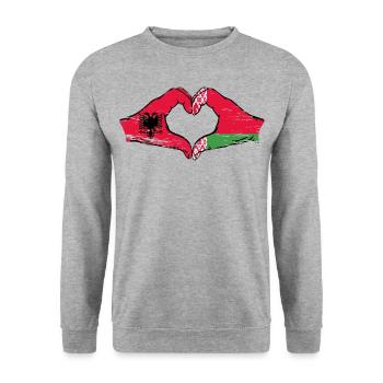 Albanien Belarus Flagge Hände Herzform used - Unisex Pullover - Weißgrau meliert - Vorne - Alina (178cm) & Michal (187cm)
