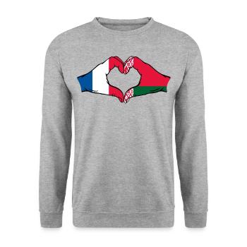 Frankreich Belarus Flagge Hände Herzform - Unisex Pullover - Weißgrau meliert - Vorne - Alina (178cm) & Michal (187cm)