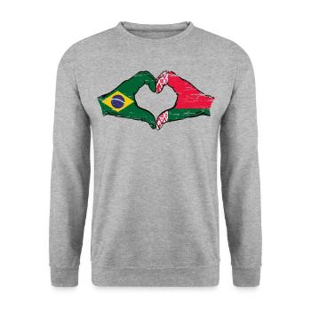 Brésil Biélorussie drapeau mains forme de coeur utilisé - Sweat-shirt Unisexe - gris chiné - Devant - Alina (178cm) & Michal (187cm)