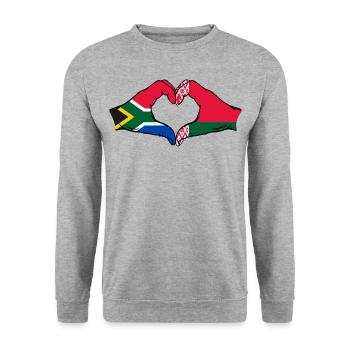 Afrique du Sud Biélorussie drapeau mains forme coeur - Sweat-shirt Unisexe - gris chiné - Devant - Alina (178cm) & Michal (187cm)