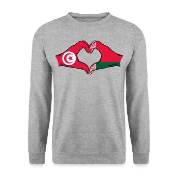Tunesien Belarus Flagge Hände Herzform - Unisex Pullover - Weißgrau meliert - Vorne - Alina (178cm) & Michal (187cm)