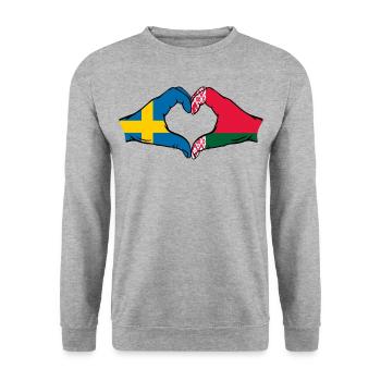 Schweden Belarus Flagge Hände Herzform - Unisex Pullover - Weißgrau meliert - Vorne - Alina (178cm) & Michal (187cm)