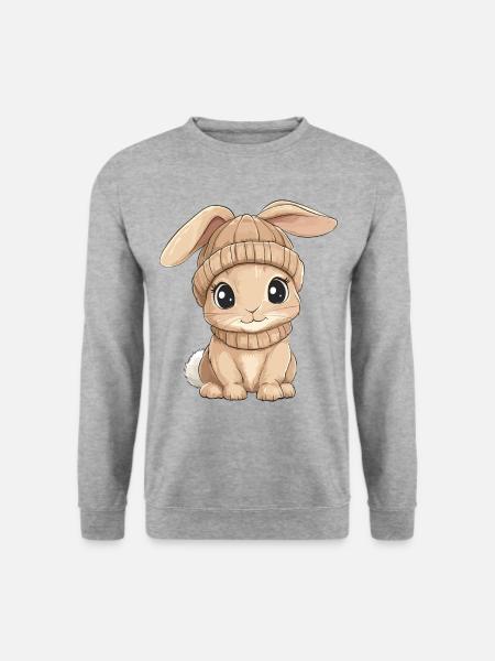 Hase Süß Niedlich Baby Kinder Tier Cartoon - Unisex Pullover - Weißgrau meliert