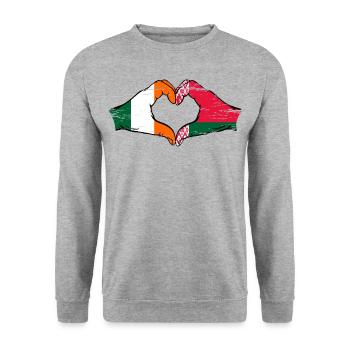 Irlande Biélorussie drapeau mains coeur forme utilisé - Sweat-shirt Unisexe - gris chiné - Devant - Alina (178cm) & Michal (187cm)