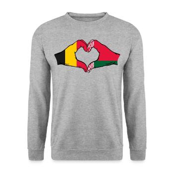 Belgique Biélorussie drapeau mains forme coeur - Sweat-shirt Unisexe - gris chiné - Devant - Alina (178cm) & Michal (187cm)