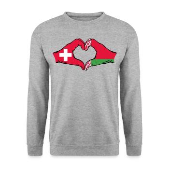 Schweiz Belarus Flagge Hände Herzform - Unisex Pullover - Weißgrau meliert - Vorne - Alina (178cm) & Michal (187cm)