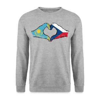 Kazakhstan République tchèque drapeau mains coeur forme utilisé - Sweat-shirt Unisexe - gris chiné - Devant - Alina (178cm) & Michal (187cm)