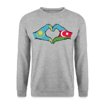 Kasachstan Aserbaidschan Flagge Hände Herzform - Unisex Pullover - Weißgrau meliert - Vorne - Alina (178cm) & Michal (187cm)