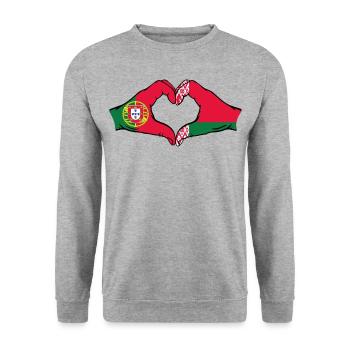 Portugal Belarus Flag Hands Heart Shape - Unisex Sweatshirt - salt & pepper - Front - Alina (178cm) & Michal (187cm)