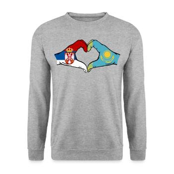 Serbie Kazakhstan Drapeau Mains Coeur Forme - Sweat-shirt Unisexe - gris chiné - Devant - Alina (178cm) & Michal (187cm)