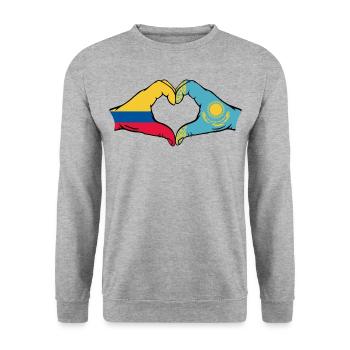 Colombie Kazakhstan drapeau mains forme de coeur - Sweat-shirt Unisexe - gris chiné - Devant - Alina (178cm) & Michal (187cm)