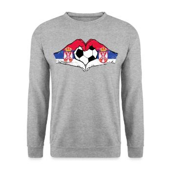 Serbie drapeau football mains forme de coeur utilisé - Sweat-shirt Unisexe - gris chiné - Devant - Alina (178cm) & Michal (187cm)
