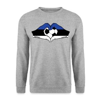 Estland Flagge Fußball Hände Herzform - Unisex Pullover - Weißgrau meliert - Vorne - Alina (178cm) & Michal (187cm)