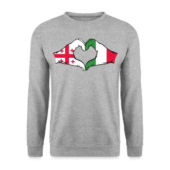 Georgien Italien Flagge Hände Herzform - Unisex Pullover - Weißgrau meliert - Vorne - Alina (178cm) & Michal (187cm)