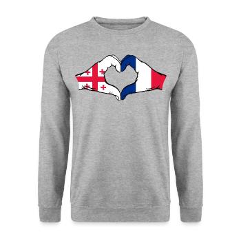 Georgia France Flag Hands Heart Shape - Unisex Sweatshirt - salt & pepper - Front - Alina (178cm) & Michal (187cm)