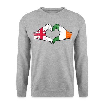 Géorgie Irlande drapeau mains forme de coeur utilisé - Sweat-shirt Unisexe - gris chiné - Devant - Alina (178cm) & Michal (187cm)