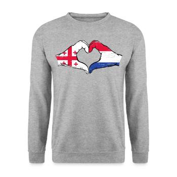 Georgia Holland Flag Hands Heart Shape Used - Unisex Sweatshirt - salt & pepper - Front - Alina (178cm) & Michal (187cm)