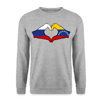 Russia Venezuela Flag Hands Heart Shape - Unisex Sweatshirt - salt & pepper - Front - Alina (178cm) & Michal (187cm)