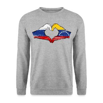 Russia Venezuela Flag Hands Heart Shape used - Unisex Sweatshirt - salt & pepper - Front - Alina (178cm) & Michal (187cm)