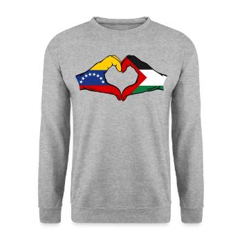 Venezuela Palestine drapeau mains forme de coeur - Sweat-shirt Unisexe - gris chiné - Devant - Alina (178cm) & Michal (187cm)