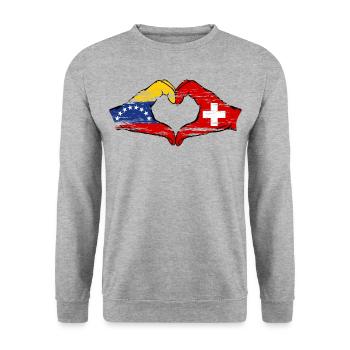 Venezuela Suisse Drapeau Mains Coeur Forme Utilisé - Sweat-shirt Unisexe - gris chiné - Devant - Alina (178cm) & Michal (187cm)