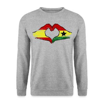 Spanien Ghana Flagge Hände Herzform used - Unisex Pullover - Weißgrau meliert - Vorne - Alina (178cm) & Michal (187cm)
