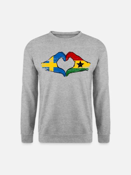 Schweden Ghana Flagge Hände Herzform used - Unisex Pullover - Weißgrau meliert
