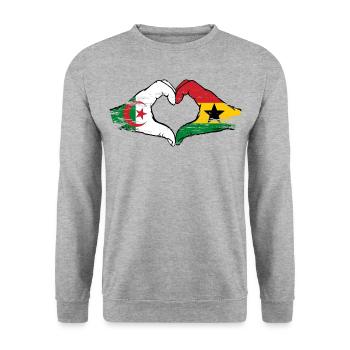 Algerien Ghana Flagge Hände Herzform used - Unisex Pullover - Weißgrau meliert - Vorne - Alina (178cm) & Michal (187cm)