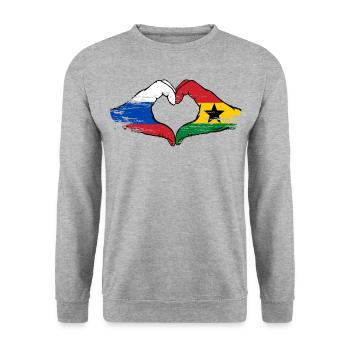 Russie Ghana drapeau mains forme de coeur utilisé - Sweat-shirt Unisexe - gris chiné - Devant - Alina (178cm) & Michal (187cm)