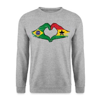Brasilien Ghana Flagge Hände Herzform used - Unisex Pullover - Weißgrau meliert - Vorne - Alina (178cm) & Michal (187cm)