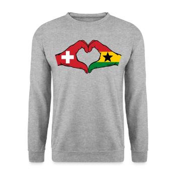 Schweiz Ghana Flagge Hände Herzform - Unisex Pullover - Weißgrau meliert - Vorne - Alina (178cm) & Michal (187cm)