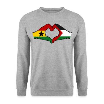 Ghana Palästina Flagge Hände Herzform - Unisex Pullover - Weißgrau meliert - Vorne - Alina (178cm) & Michal (187cm)