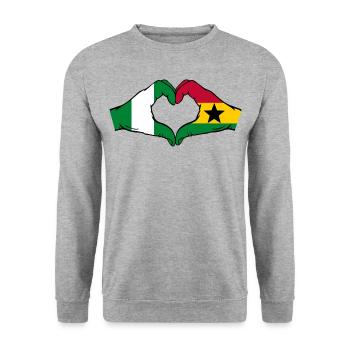 Nigeria Ghana Flagge Hände Herzform - Unisex Pullover - Weißgrau meliert - Vorne - Alina (178cm) & Michal (187cm)