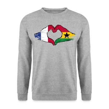 Drapeau de la France Ghana mains forme de coeur utilisé - Sweat-shirt Unisexe - gris chiné - Devant - Alina (178cm) & Michal (187cm)