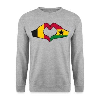 Belgien Ghana Flagge Hände Herzform - Unisex Pullover - Weißgrau meliert - Vorne - Alina (178cm) & Michal (187cm)