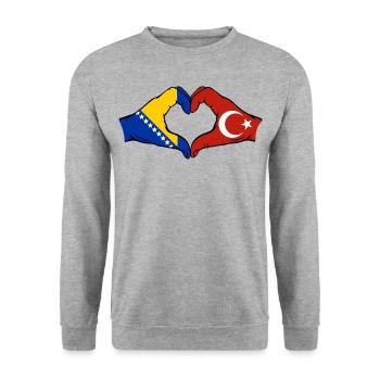 Bosnia Turkey Flag Hands Heart Shape - Unisex Sweatshirt - salt & pepper - Front - Alina (178cm) & Michal (187cm)