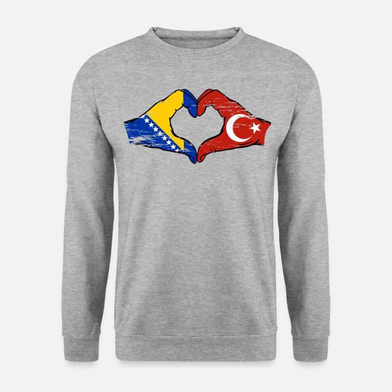 Bosnien Türkei Flagge Hände Herzform used - Unisex Pullover - Weißgrau meliert