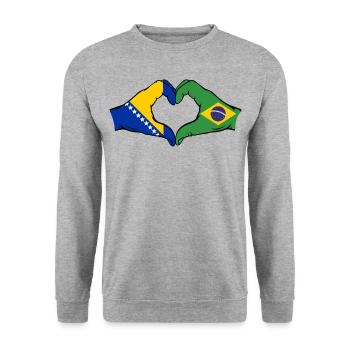 Bosnie Brésil Drapeau Mains Coeur Forme - Sweat-shirt Unisexe - gris chiné - Devant - Alina (178cm) & Michal (187cm)