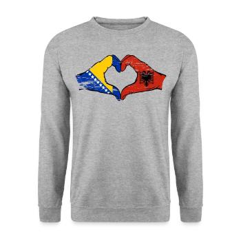 Bosnia Albania flag hands heart shape used - Unisex Sweatshirt - salt & pepper - Front - Alina (178cm) & Michal (187cm)