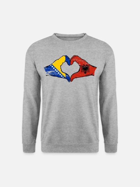 Bosnien Albanien Flagge Hände Herzform used - Unisex Pullover - Weißgrau meliert