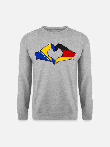 Bosnien Deutschland Flagge Hände Herzform - Unisex Pullover - Weißgrau meliert