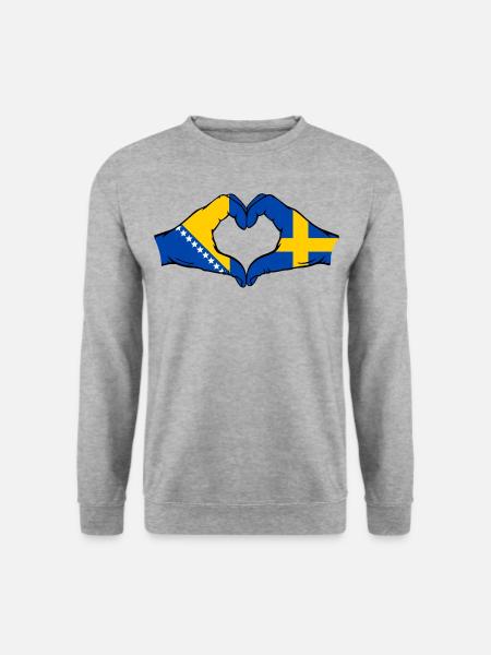 Bosnien, Sverige, Flagga, Händer, Hjärta, Form - Unisextröja - vitgråmelerad